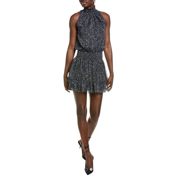 Ramy Brook Mahala Mini Dress Small NWT Black Gray Animal Print High Neck Metalli - Picture 1 of 8